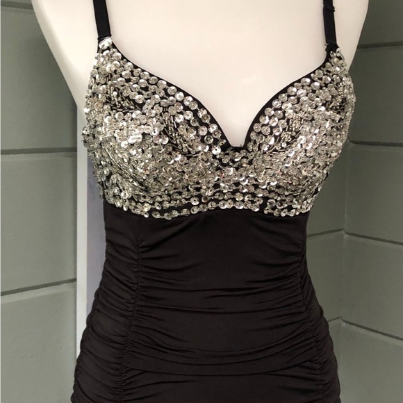 sequins vintage sequins & black ruched dress by Babe - Picture 12 of 16
